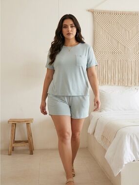 NWT Cozy Earth Plus Size Glacier Blue Modern Modal Short Set Lounge Pajama - 3XL